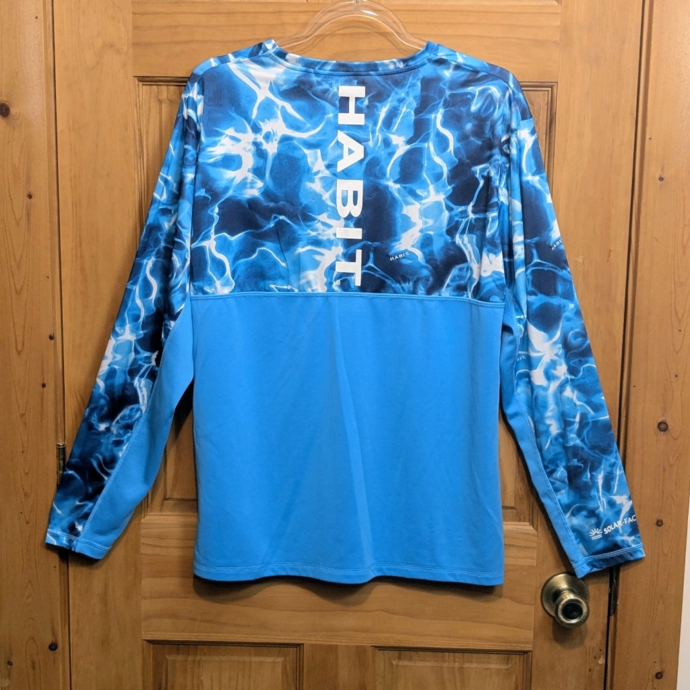 HABIT Mens Medium Daves Marina Waves River Blue T-Shirt Fishing Performance UPF